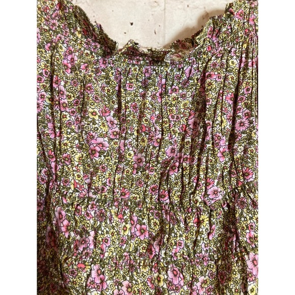 H&M Crop Top Women Medium Ditsy Micro Floral Milk Maid Babydoll Ruffles Romantic - Picture 5 of 13